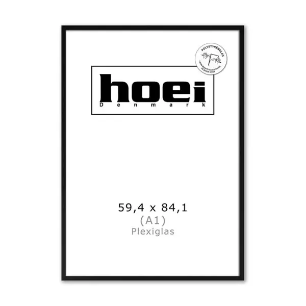 Sort plakatramme i A1 59,4x84,1 cm med plexiglas