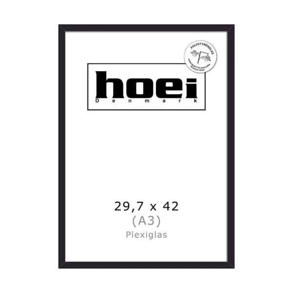 Sort billedramme i træ 29,7x42 A3 plexiglas
