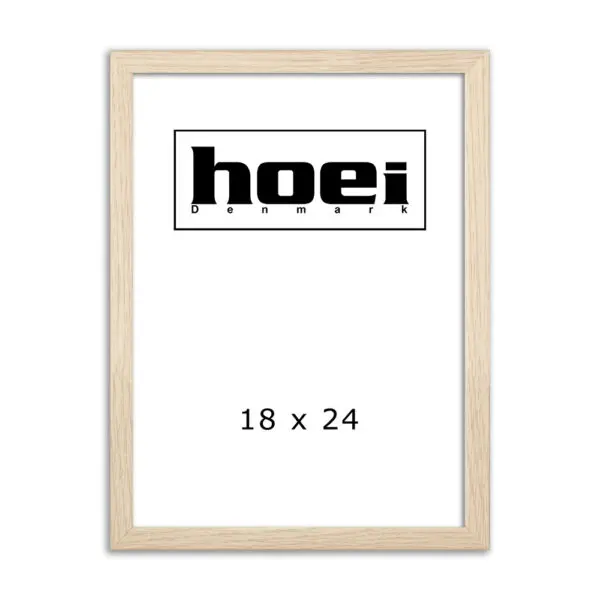 Fotoramme i egetræ look 18x24 med almindelig glas og bagstøtte til at stå.