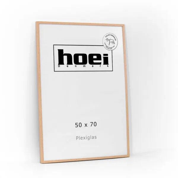 Elegant egetræ look billederamme i 50x70 cm med plexiglas. Ideel til indramning af plakater.