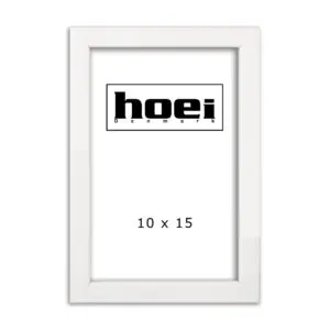 Hvid ramme i 10x15 cm, med almindelig glas og bagstøtte