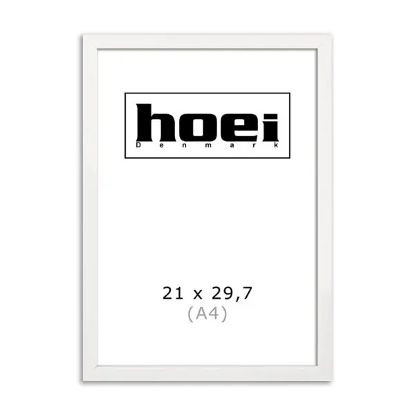 Hvid billederamme i 21x29,7 cm A4, med almindelig glas og bagstøtte