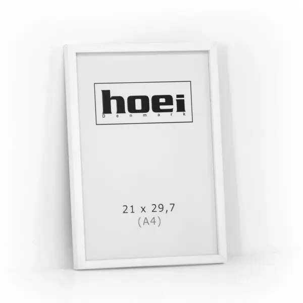 Hvid billederamme i 21x29,7 cm A4, med almindelig glas og bagstøtte
