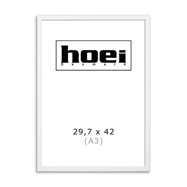 Populær hvid træramme i A3 (29,7x42 cm) med almindelig glas