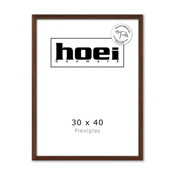 Mørk massiv egetræ ramme plexiglas 30x40