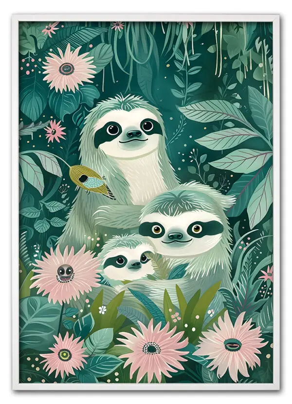 Jungle Sloth Family Hvid
