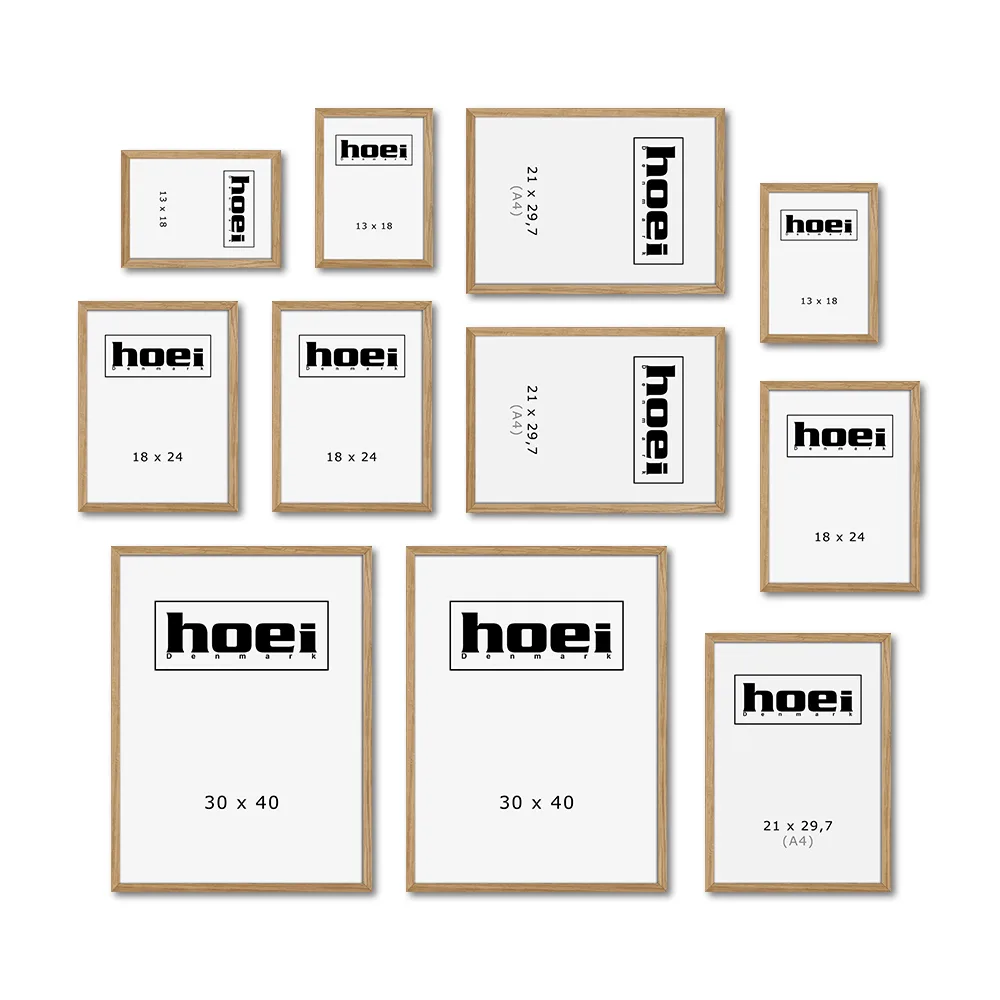 billedvæg massiv eg Billedvæg med 11 massive egetrærammer