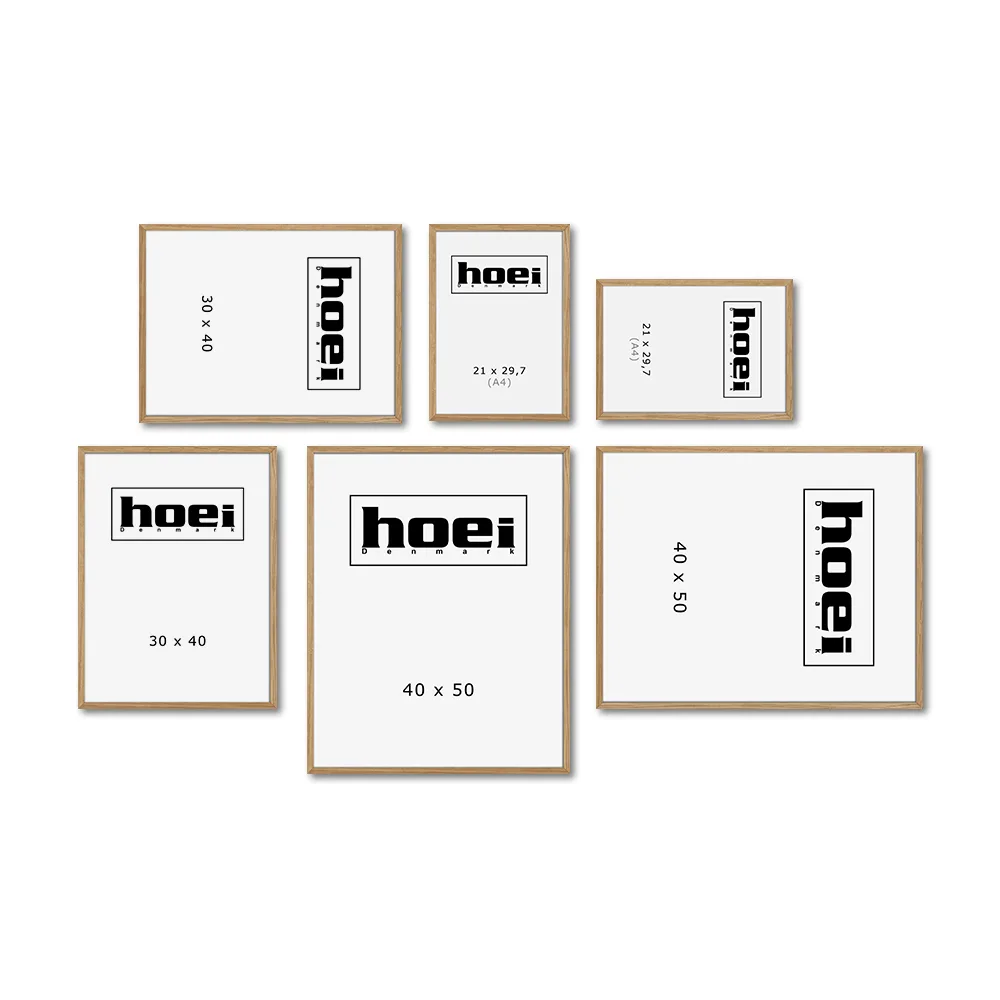 Billedvæg med 6 massive egetrærammer