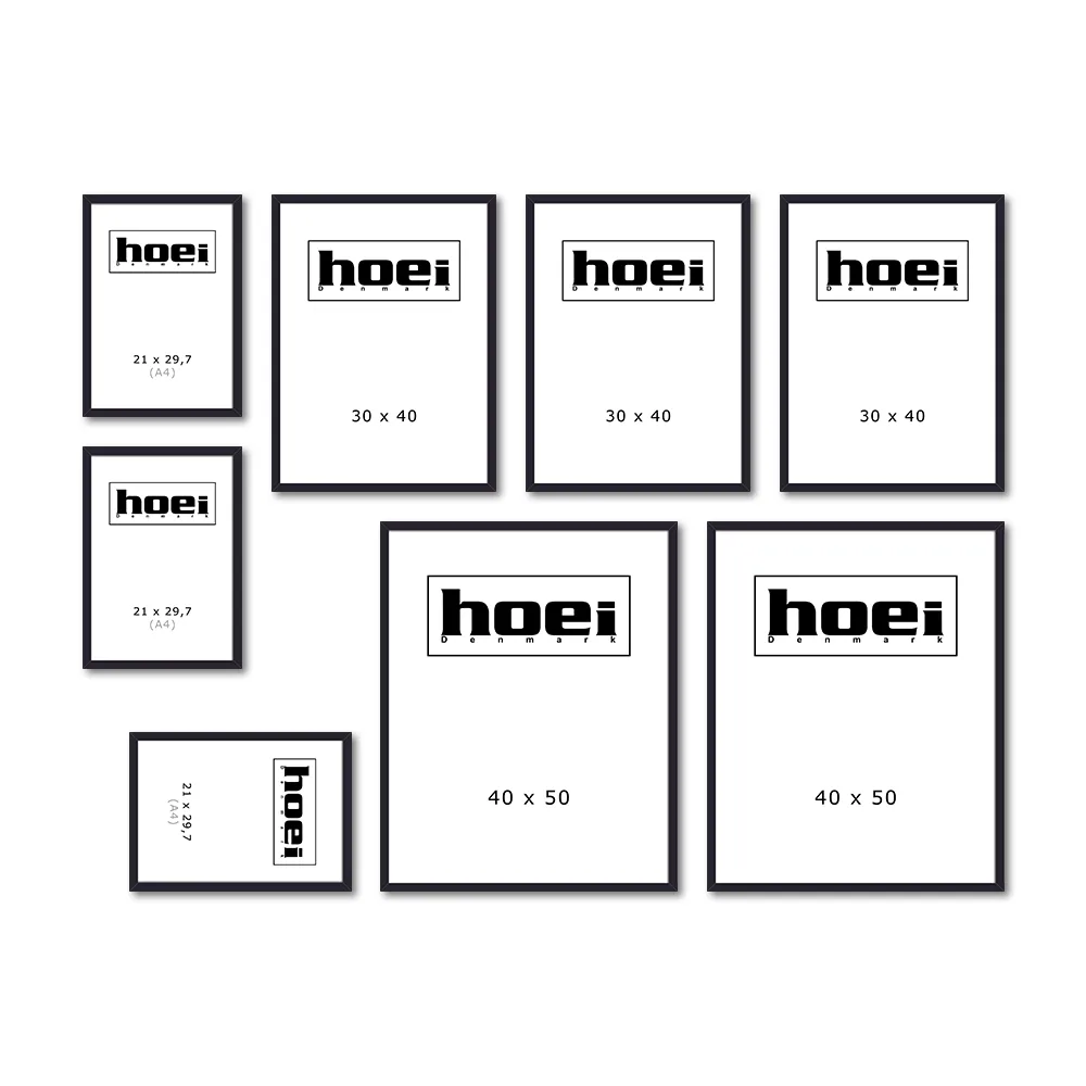 Sort rammevæg Samlet pakke til billedvæg med sorte rammer i forskellige størrelser