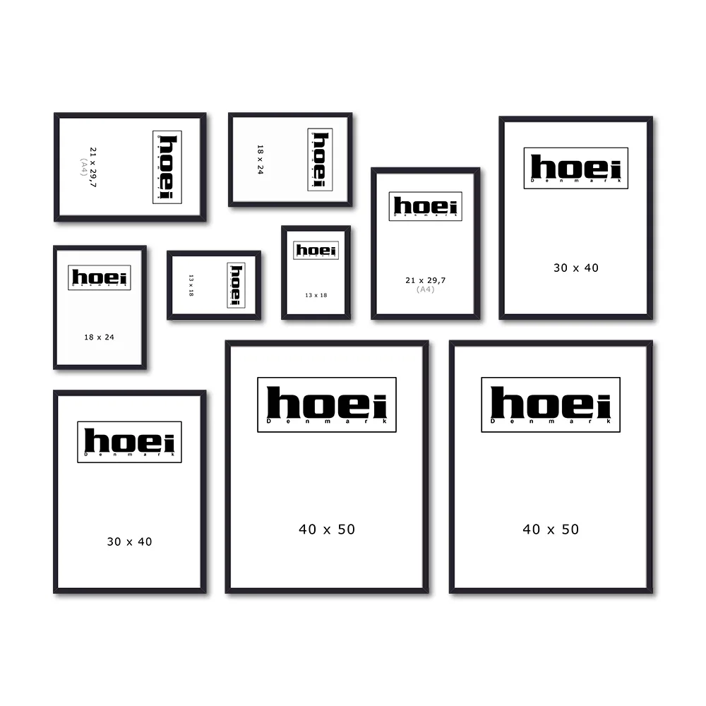Samlet pakke til billedvæg med sorte rammer i forskellige størrelser