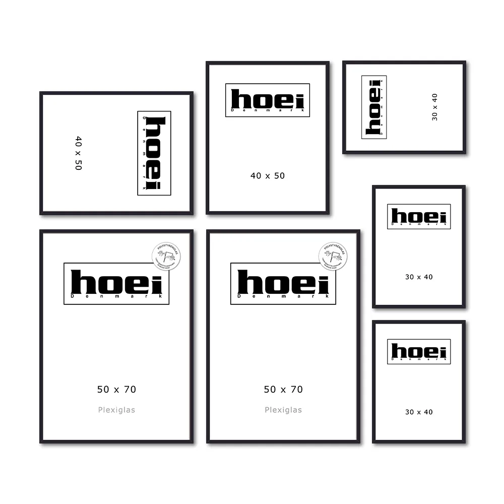 Billedvæg med sorte billedrammer