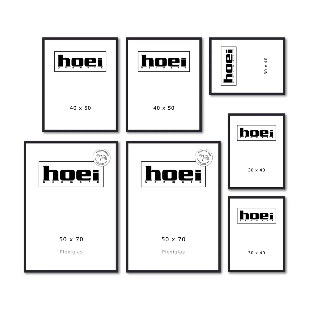 Samlet pakke til billedvæg med sorte rammer i forskellige størrelser