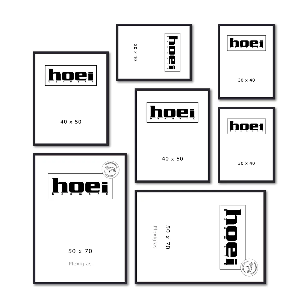 Samlet pakke til billedvæg med sorte rammer i forskellige størrelser