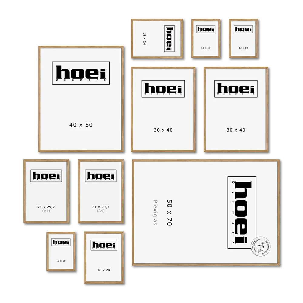 Billedvæg massiv eg Billedvæg med 11 massive egetrærammer