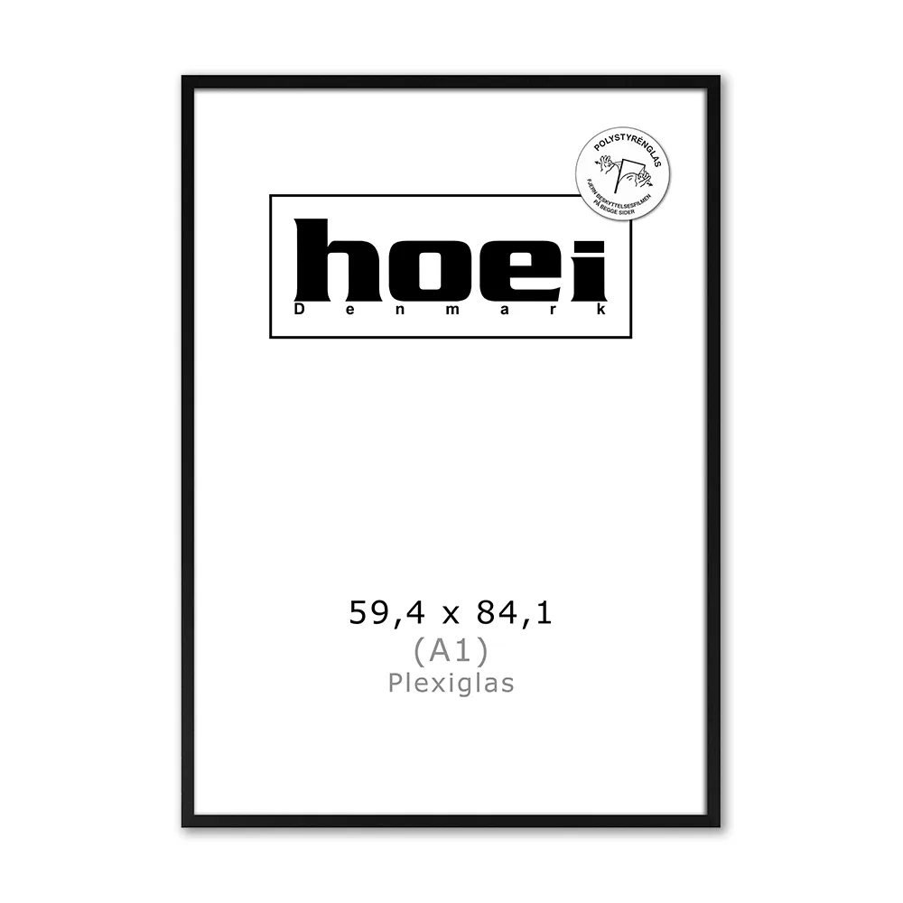 Sort plakatramme i A1 59,4x84,1 cm med plexiglas