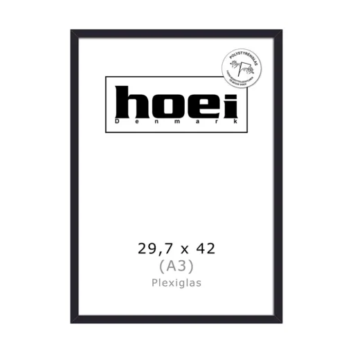 Sort billedramme i træ 29,7x42 A3 plexiglas