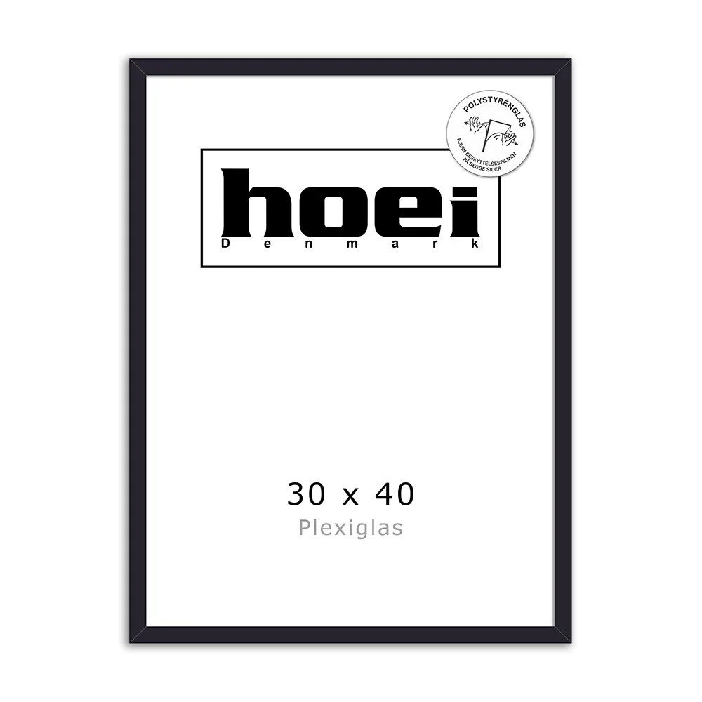 Sort fotoramme i træ 30x40 plexiglas