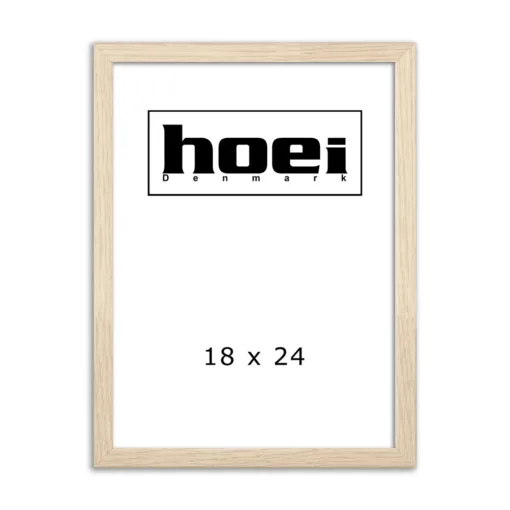 Fotoramme i egetræ look 18x24 med almindelig glas og bagstøtte til at stå.