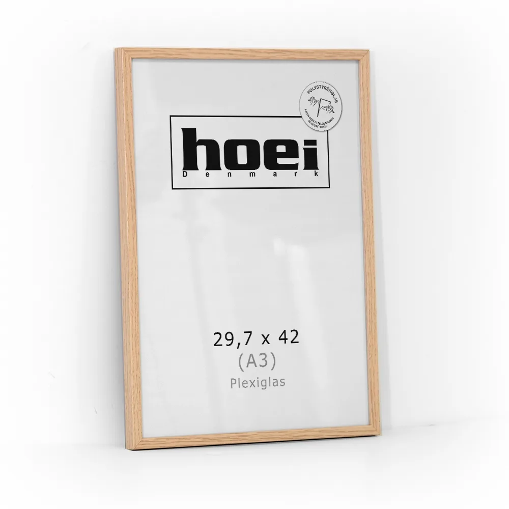 Billederamme i eg i størrelse 29,7x42 cm (A3) med plexiglas Elegant Ege look fotorammei A3 (29,7x42 cm) med almindelig glas.