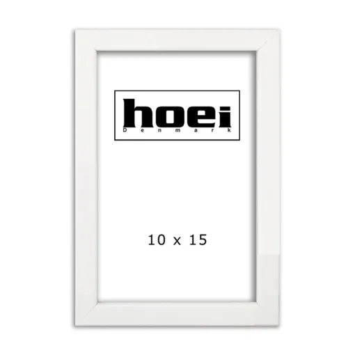 Hvid ramme i 10x15 cm, med almindelig glas og bagstøtte