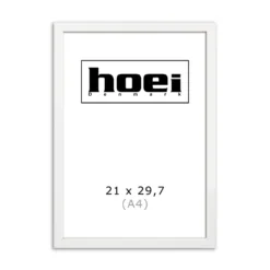 Hvid billederamme i 21x29,7 cm A4, med almindelig glas og bagstøtte