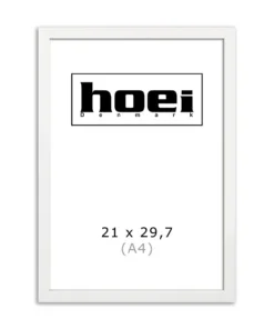 Hvid billederamme i 21x29,7 cm A4, med almindelig glas og bagstøtte