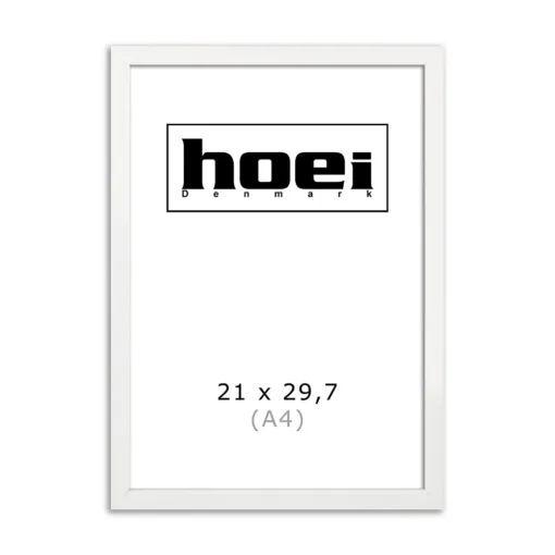 Hvid billederamme i 21x29,7 cm A4, med almindelig glas og bagstøtte