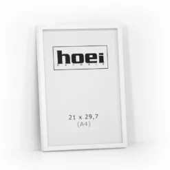 Hvid billederamme i 21x29,7 cm A4, med almindelig glas og bagstøtte