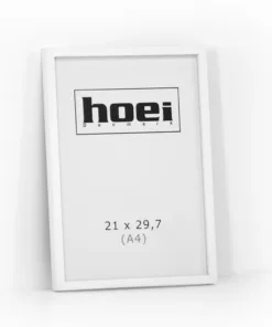 Hvid billederamme i 21x29,7 cm A4, med almindelig glas og bagstøtte