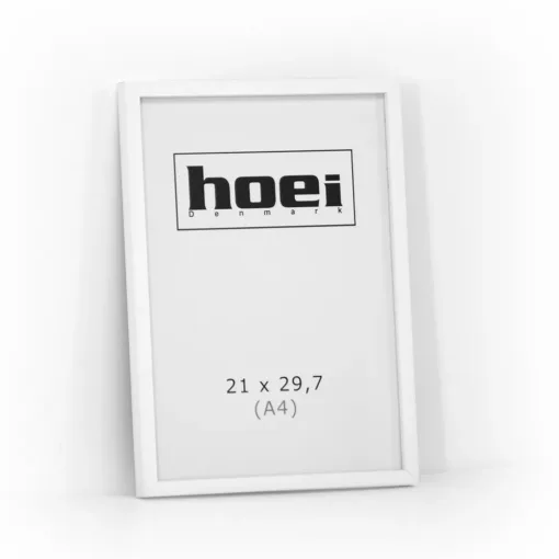 Hvid billederamme i 21x29,7 cm A4, med almindelig glas og bagstøtte
