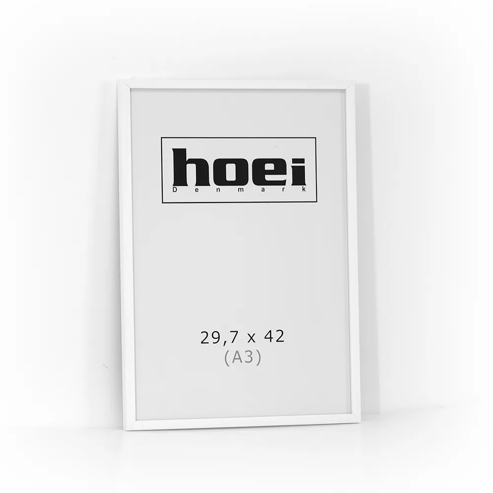Populær hvid træramme i A3 (29,7x42 cm) med almindelig glas