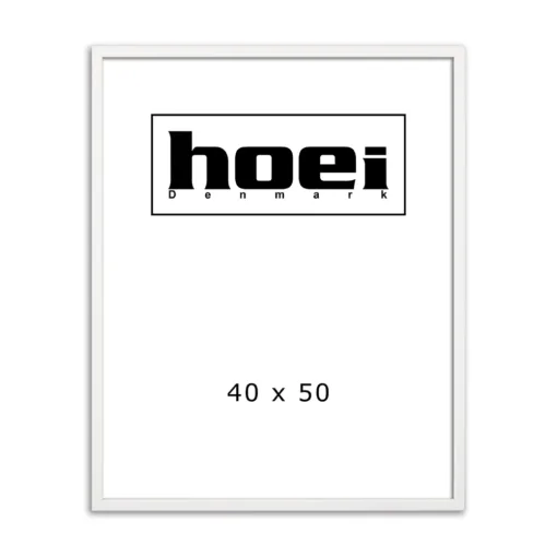 Hvid ramme i 40x50 cm, med almindelig glas og ophæng