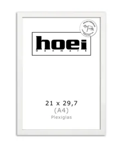 Fotoramme i 21x29,7 A4 cm, hvidmalet med plexiglas og bagstøtte