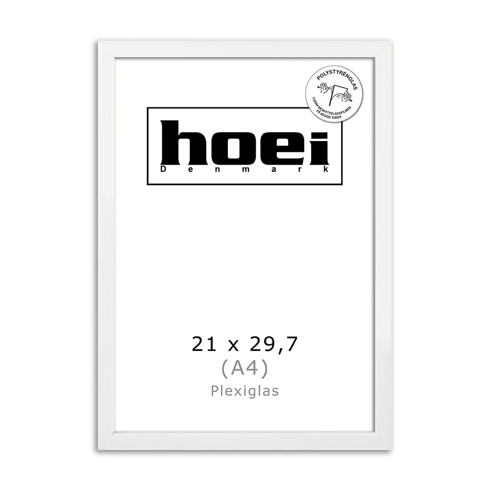 Fotoramme i 21x29,7 A4 cm, hvidmalet med plexiglas og bagstøtte