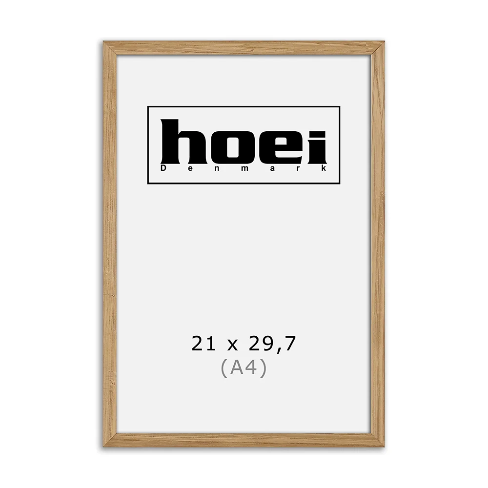 Massiv egetræsramme 21x29 A4 med alm. glas Elegant træramme i massiv eg 21x29,7 cm A4 med almindelig glas