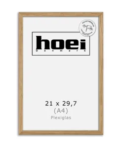 Elegant træramme i massiv eg 21x29,7 cm A4 med almindelig glas