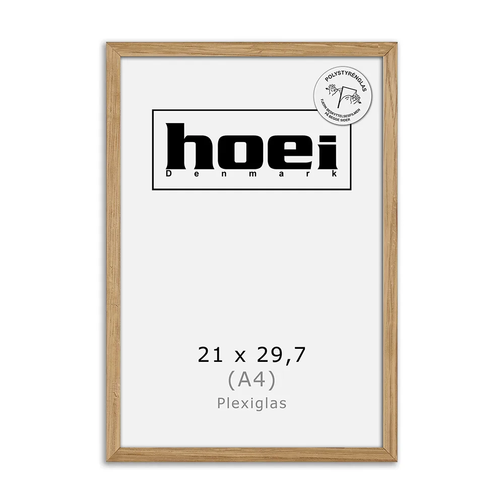Elegant træramme i massiv eg 21x29,7 cm A4 med almindelig glas