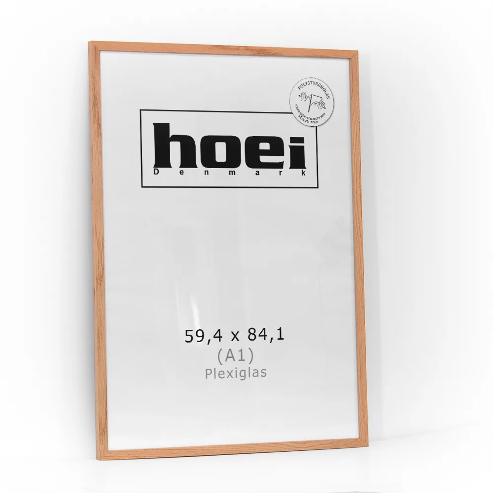 Elegant massiv egetræsramme med plexiglas 59,4x84 A1