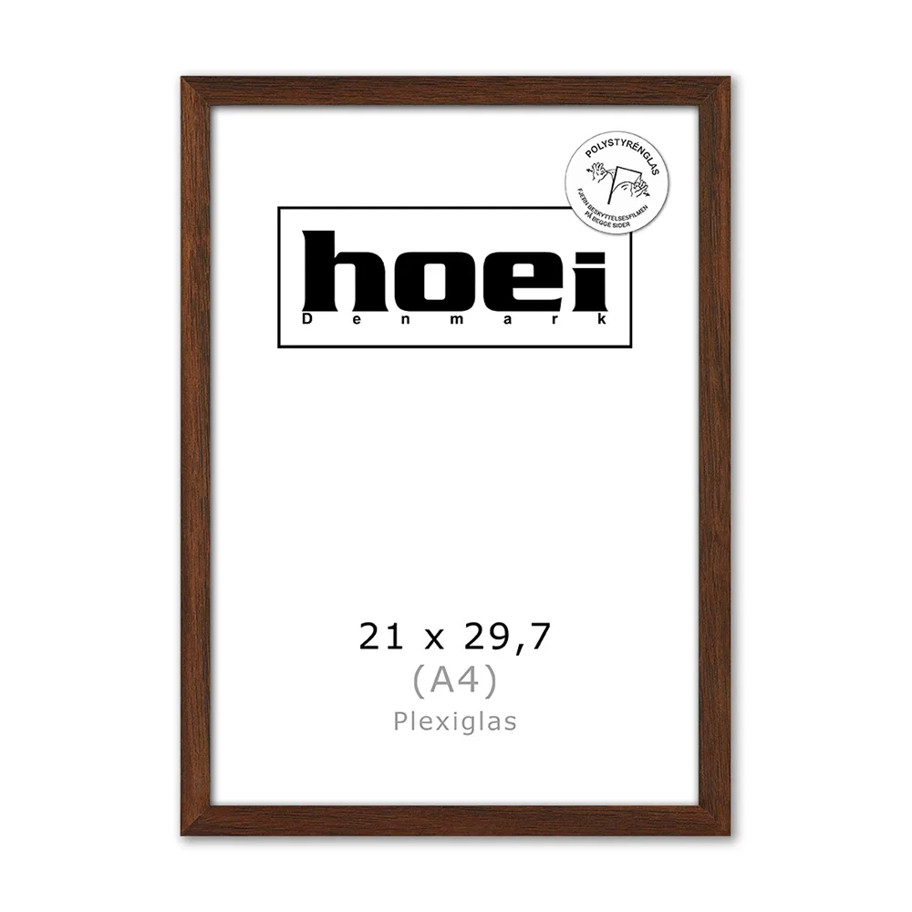 Mørk massiv egetræ ramme plexiglas 21x29 A4