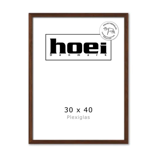 Mørk massiv egetræ ramme plexiglas 30x40