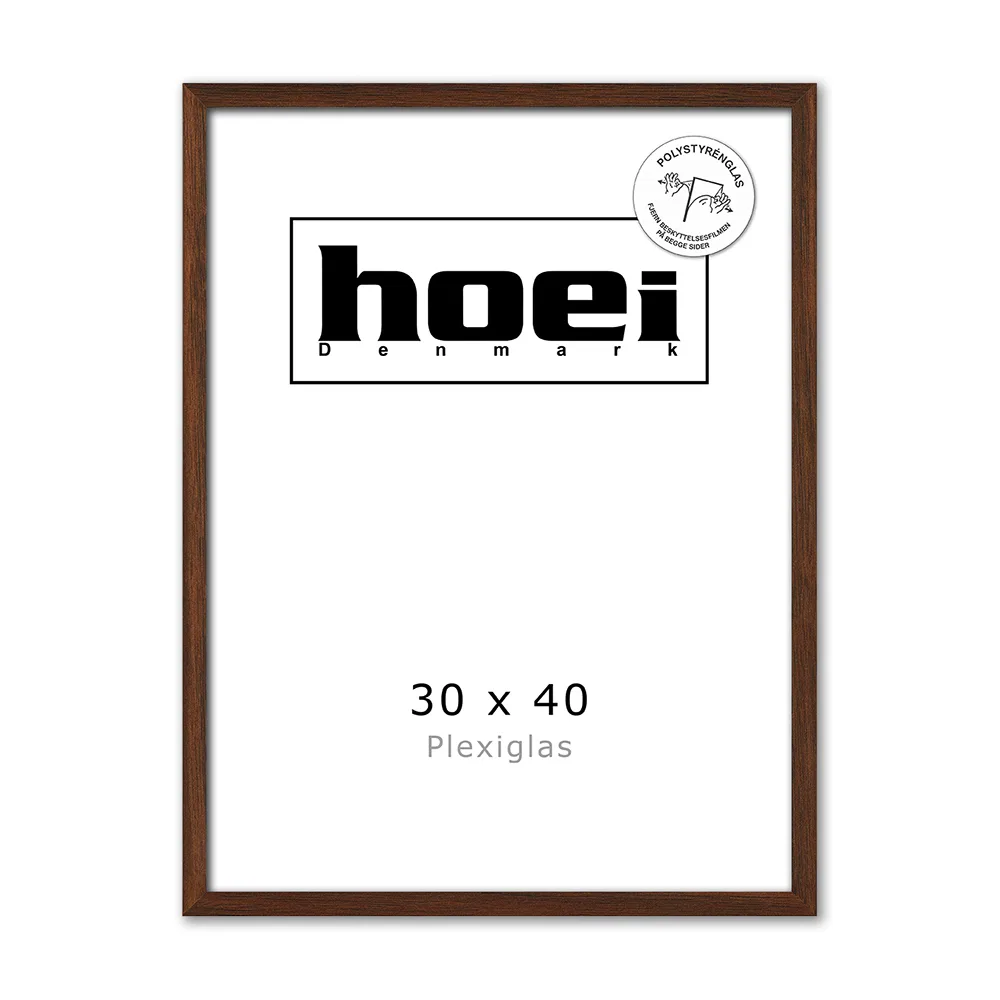 Mørk massiv egetræ ramme plexiglas 30x40