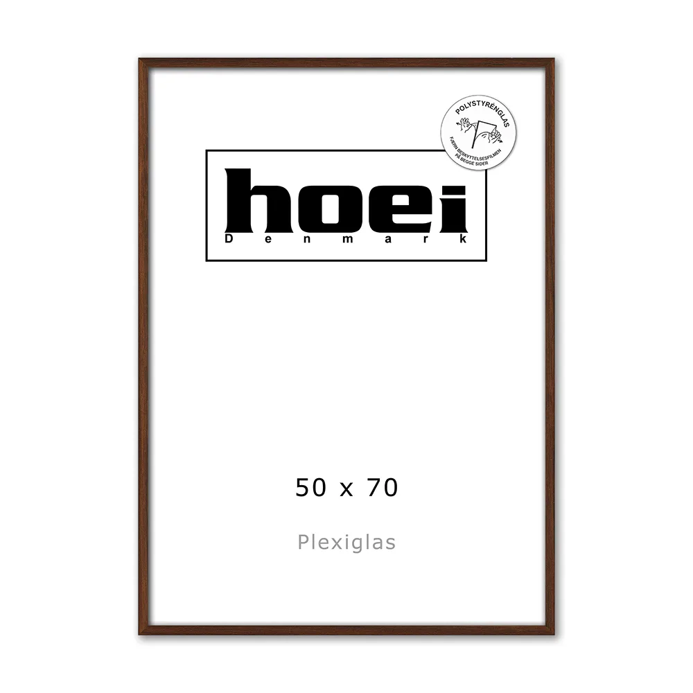 Mørk massiv egetræ ramme plexiglas 50x70