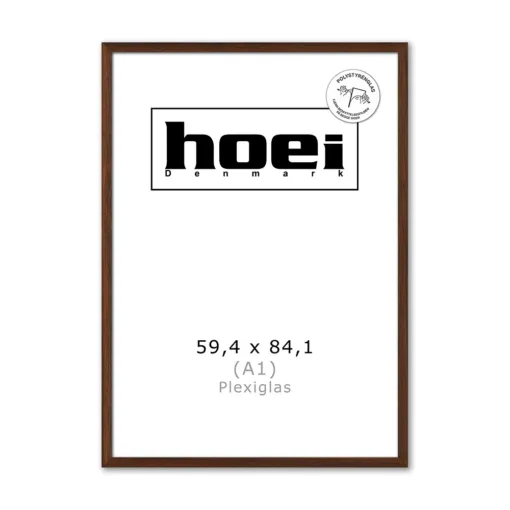 Mørk massiv egetræ ramme plexiglas 59,4x84,1 A1