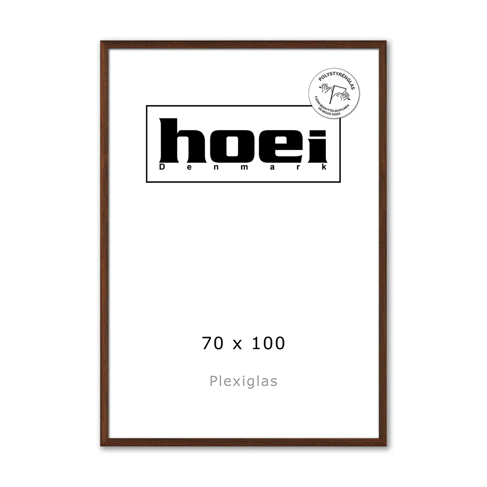 Mørk massiv egetræ ramme plexiglas 70x100