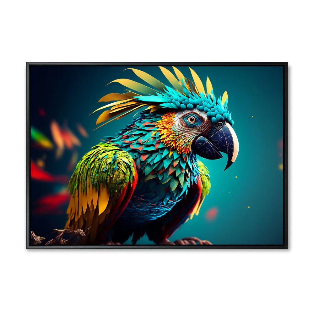 Colored abstract bird of paradise on a black background. Image c