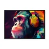 portrait of a party monkey ape with headphones on a colorful abs