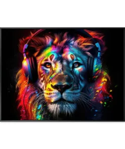 Lion King wearing stylish headphones, perfect for a fun and creative t shirt design. Ai generated