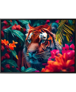 Tiger in the jungle. Tropical floral seamless background with T