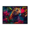 Jaguar in the jungle. Tropical floral seamless background with