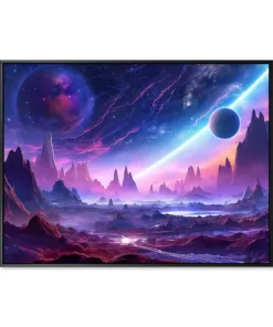 Space landscapes and planets in purple color. AI generated